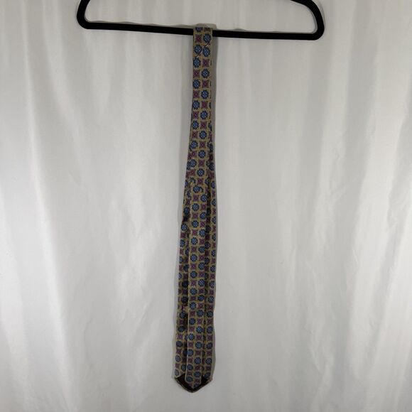Robert Talbott Tie Men's 61" Yellow Blue Print 100% Silk 3" Wide - Picture 4 of 6